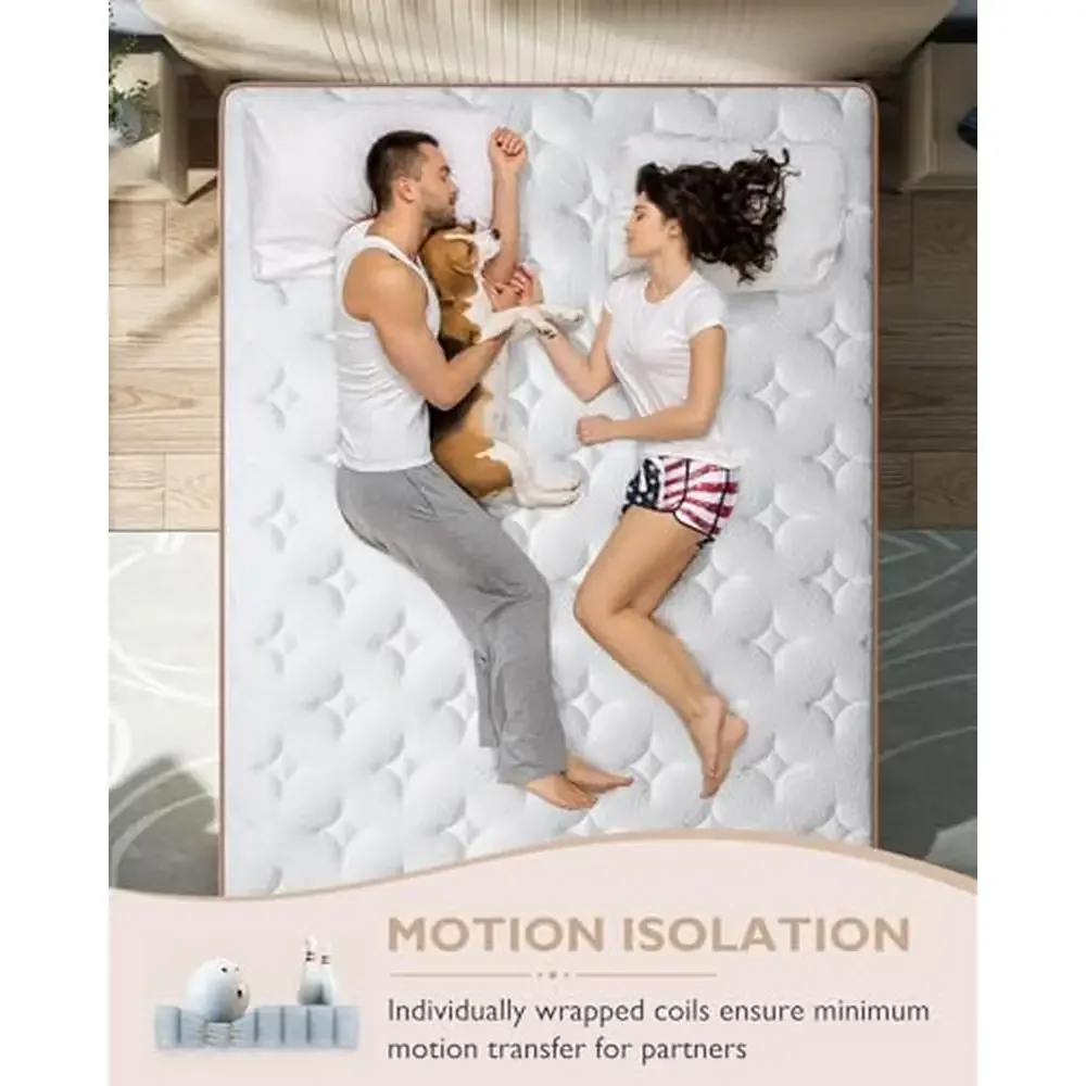 Queen Size Hybrid Mattress in a Box Individually Wrapped Coils Pressure Relief Motion Isolation 14