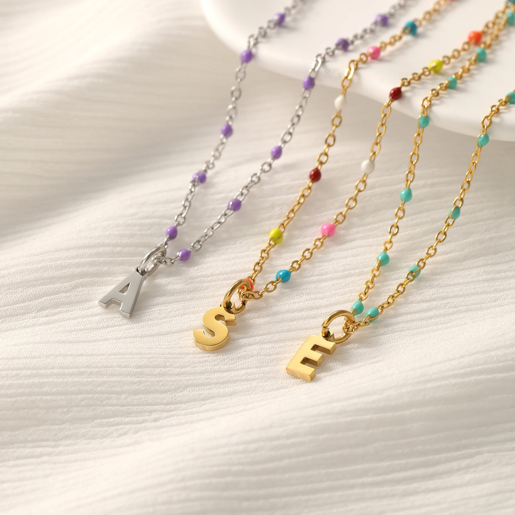 

Custom Initial Necklace Personalized Letter Pendant With Colorful Beaded Chain Jewelry Unique Alphabet Themed NecklacesChristmas