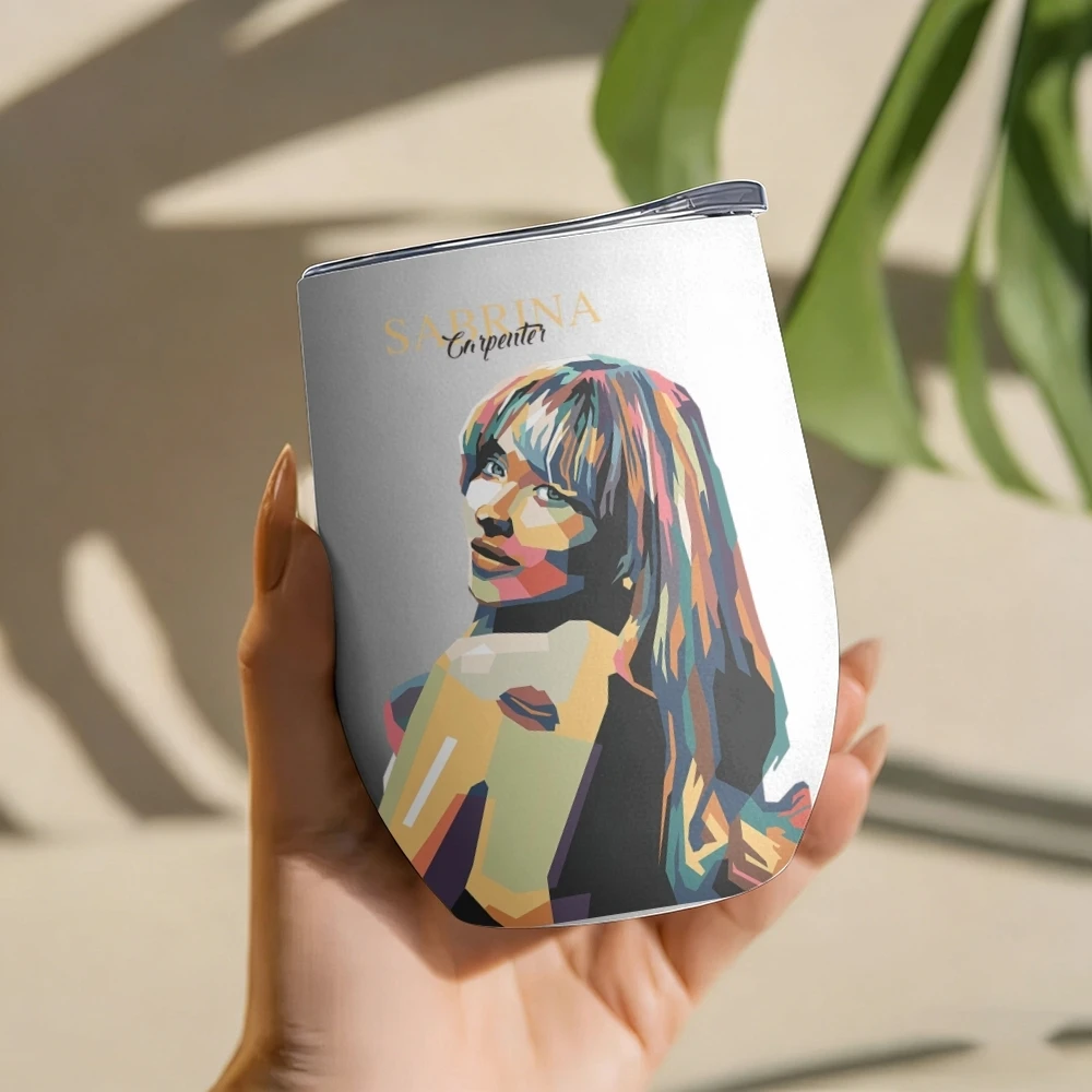 Singer S-Sabrina C-Carpenter Vacuum Flasks 12oz Insulated Stainless Steel Mug with Lid Double Wall Vacuum Hot Cold Drink Cup