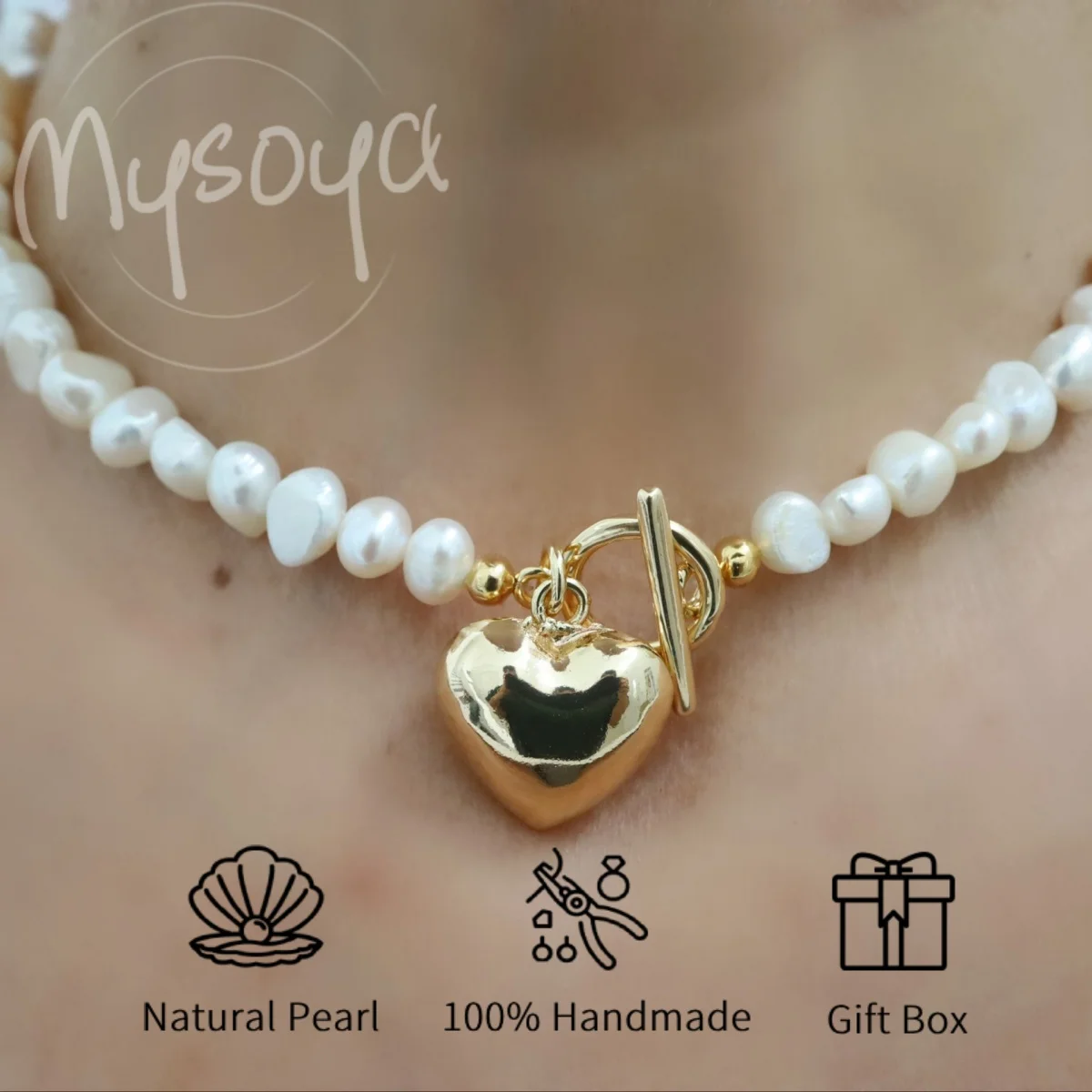 

Ожерелье MYSOYA из пресноводного жемчуга барокко, цепочка на шею, кулон в форме сердца, жемчужина 7-8 мм, в подарочной коробке для вечеринки/подарка на день рождения