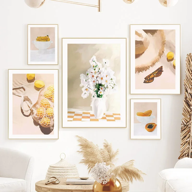 Watercolor Food Fruit Mango Banana Granada Coffee Flower Wall Art Canvas Painting Nordic Posters Prints Pictures Kitchen Decor