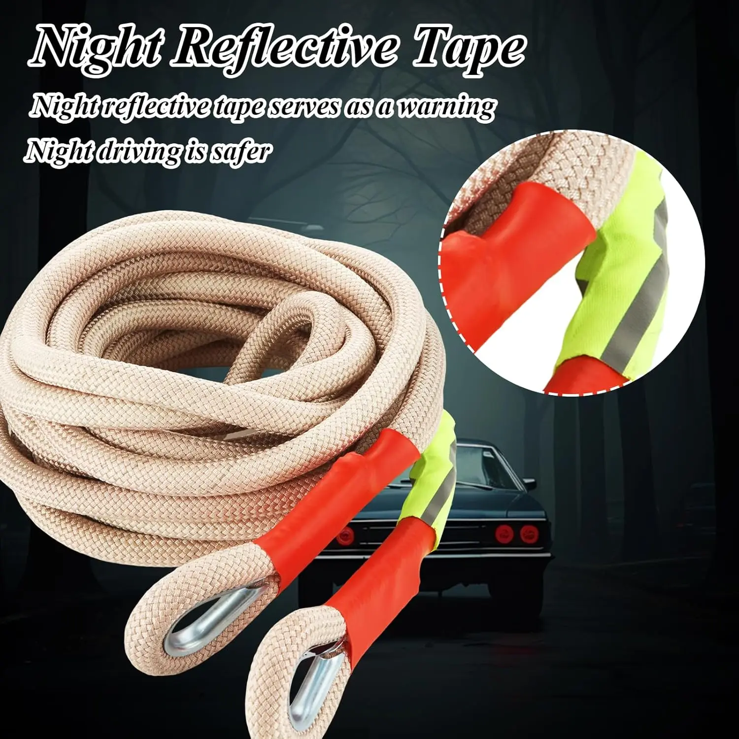 حزام سحب عالي التحمل مقاس 1 × 30 قدمًا مع حلقات وحلقات على شكل حرف D للشاحنات وسيارات الدفع الرباعي ومركبات ATV - سعة 22000 رطلًا