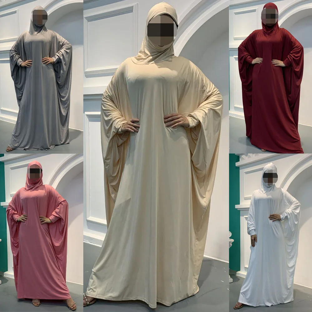 Muslim Women Abaya Long Khimar Eid Hooded Bat Sleeve Loose Maxi Dress Turkey Arab Robe Islamic Ramadan Full Cover Abayas Clothes
