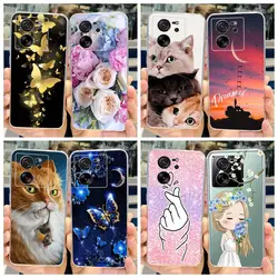 For Xiaomi 13T Pro Case Cute Cat Butterfly Painted Back Cover Soft Silicone Phone Case For Xiaomi Mi 13T Pro Mi13T 13TPro Fundas
