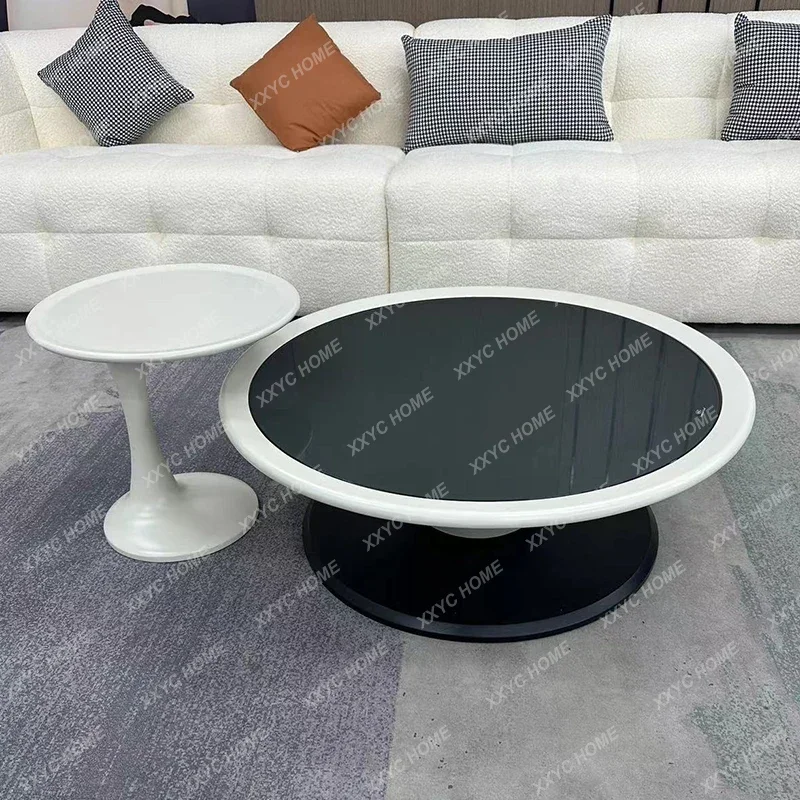 

yj9 Cream Wind Black Tempered Glass Furniture round Modern Simple Coffee Table
