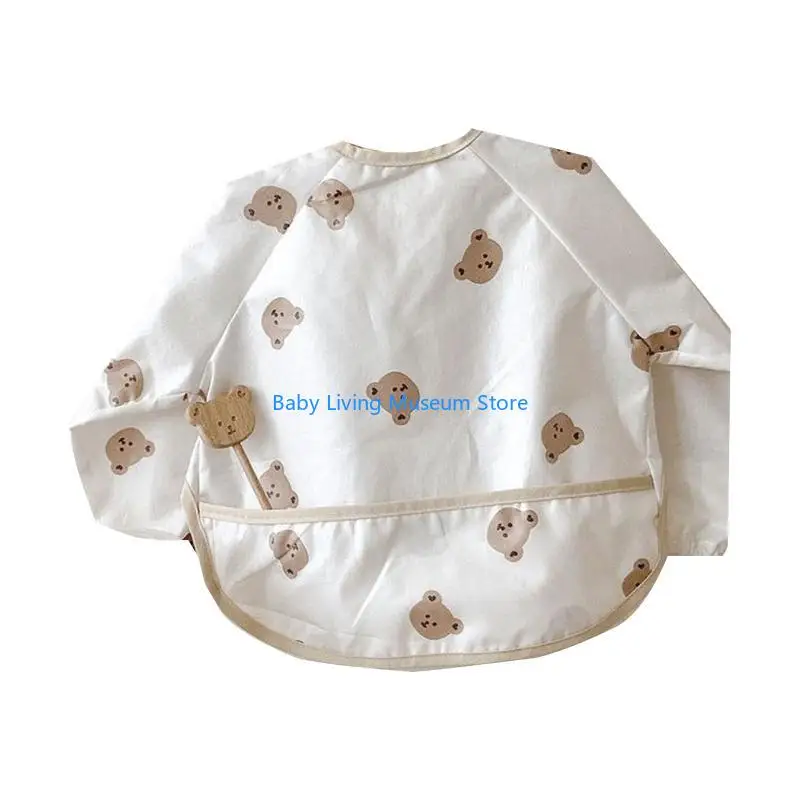 

P31C Cartoon Printed Waterproof Baby Bib with Pocket Baby Infants Long Sleeve Feeding Drawing Painting Apron