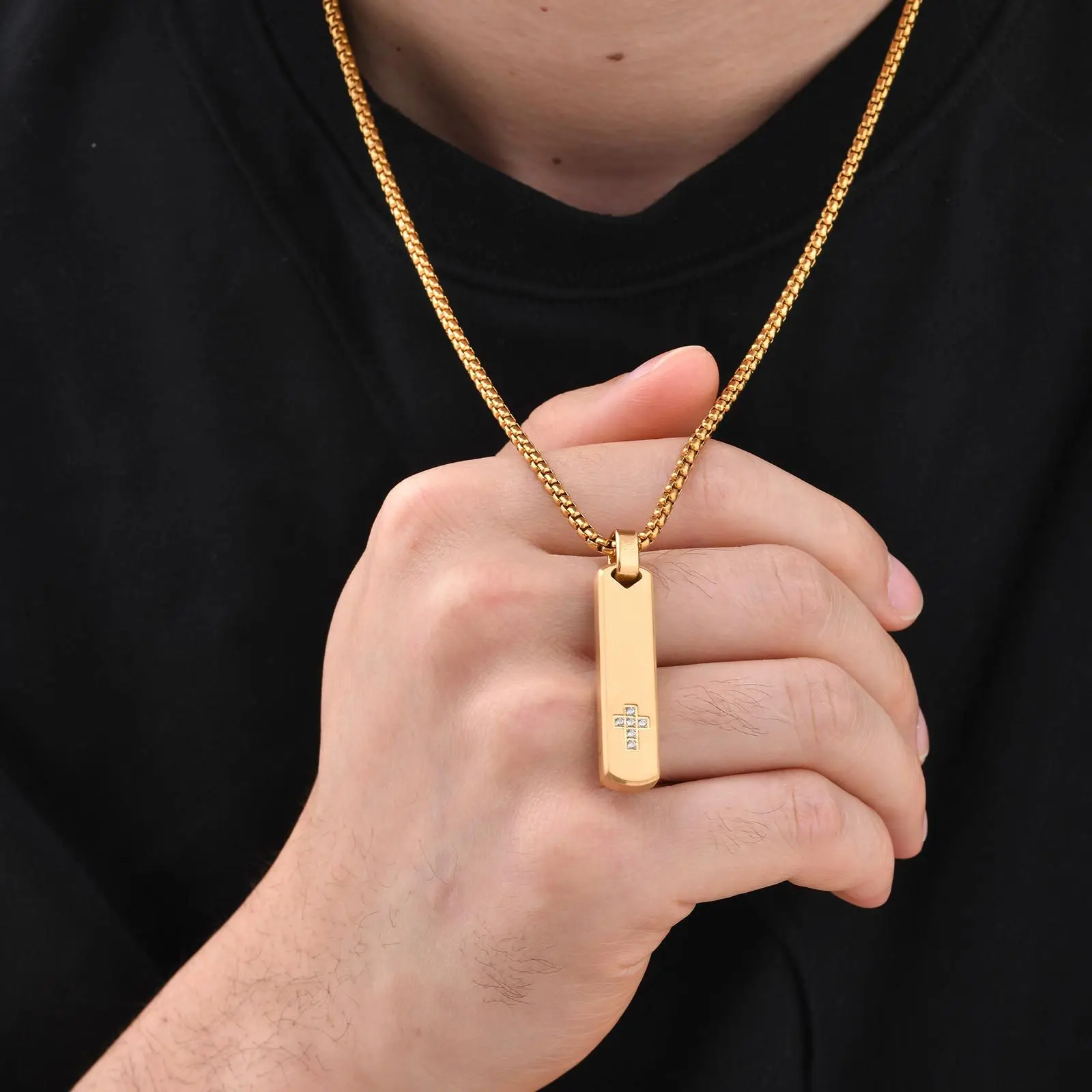 Kristalle Kreuz Dreidimensionale Rechteckige Geometrische Anhänger Edelstahl Männer Frauen Personalisierte Mode Halsketten Schmuck – Detail 2