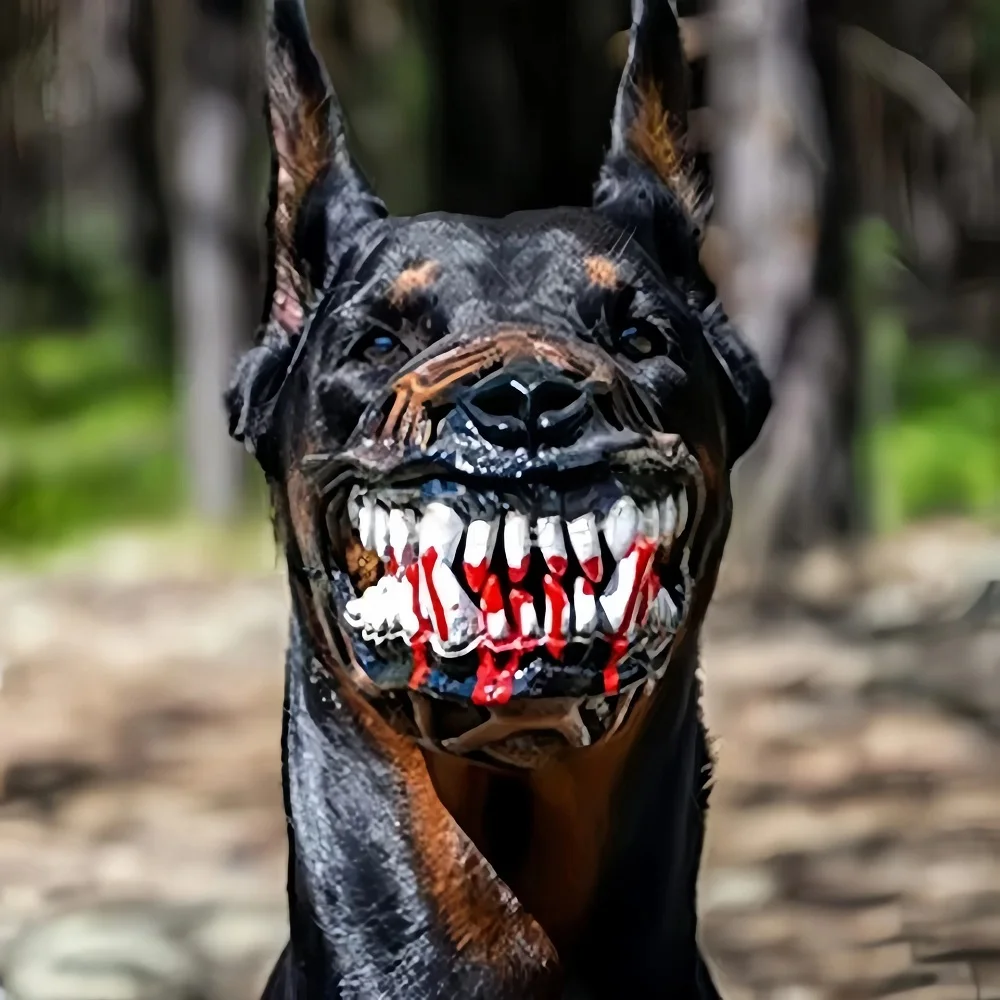 3D Realistic Dog Muzzle Silicone Fangs Teeth Anti-Bite Mask for Medium Large Dogs Pitbull Doberman Husky Halloween Cosplay Acces