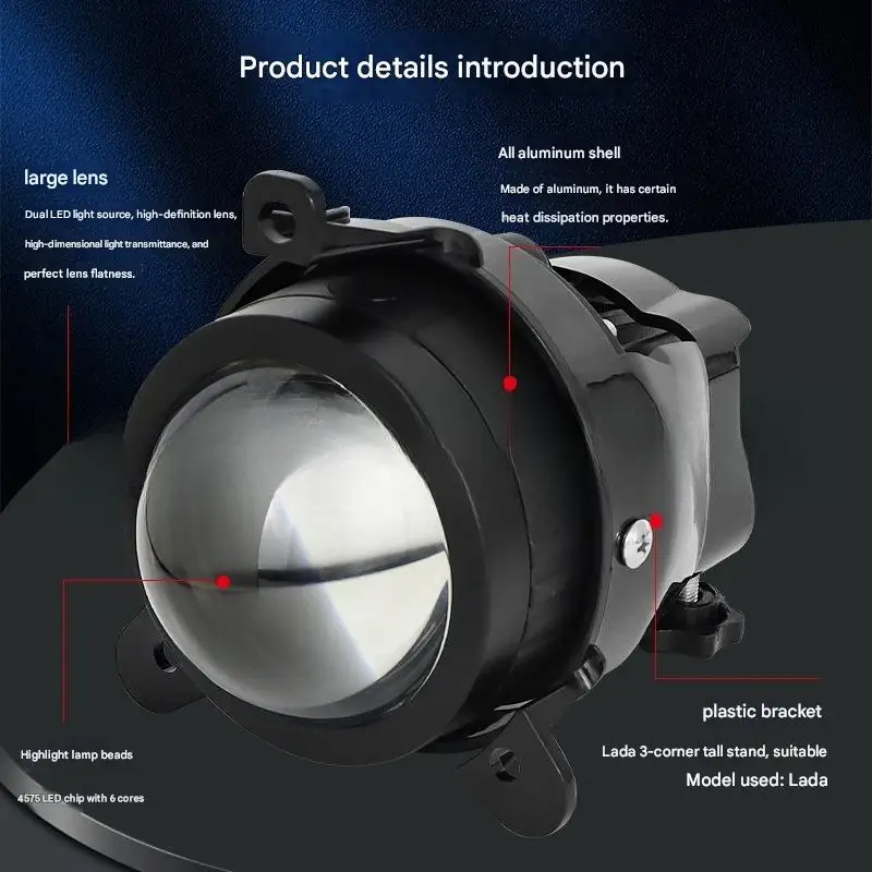 3-Color LED Fog Light 150W for LADA High Triangular Model Bi-Beam Waterproof Front Fog Lamp with Lens