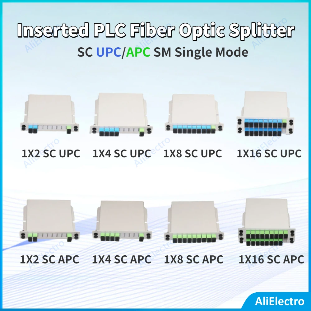 Inserted PLC Fiber Optic Splitter SC UPC/APC SM Single Mode 1X2 1X4 1X8 1X16 FTTH Networking Inserted PLC Fiber Optic Splitter