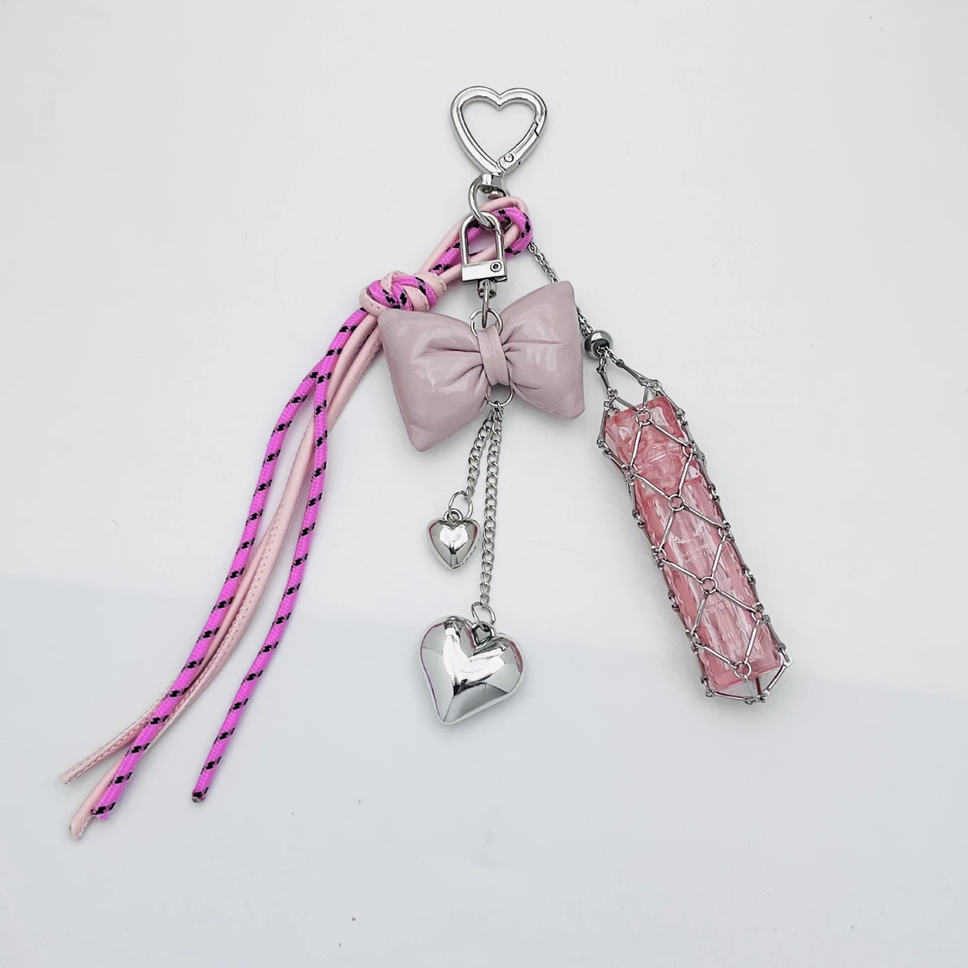 Personalisiertes Accessoire Schleifenband Gummiband Auto-Schlüsselanhänger Einzigartiger Niedlicher Taschen-Schlüsselring Anhänger Edelstahl Lippenstift Make-up Neues Geschenk – Detail 7