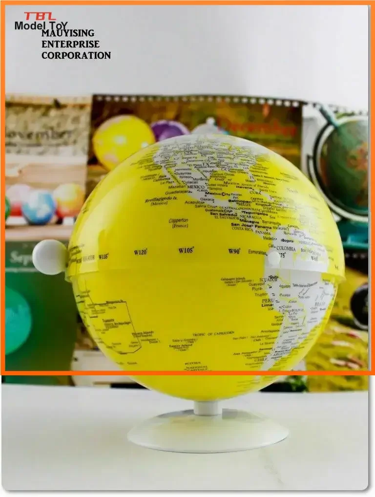 

5in Dia World Globe Yellow PVC English Map Earth Globe Home Desk Decoration Education Technology Learning Toy