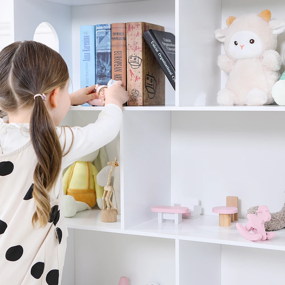 木製ドールハウス型本棚 子供部屋/プレイルーム用 おもちゃ収納オーガナイザー棚