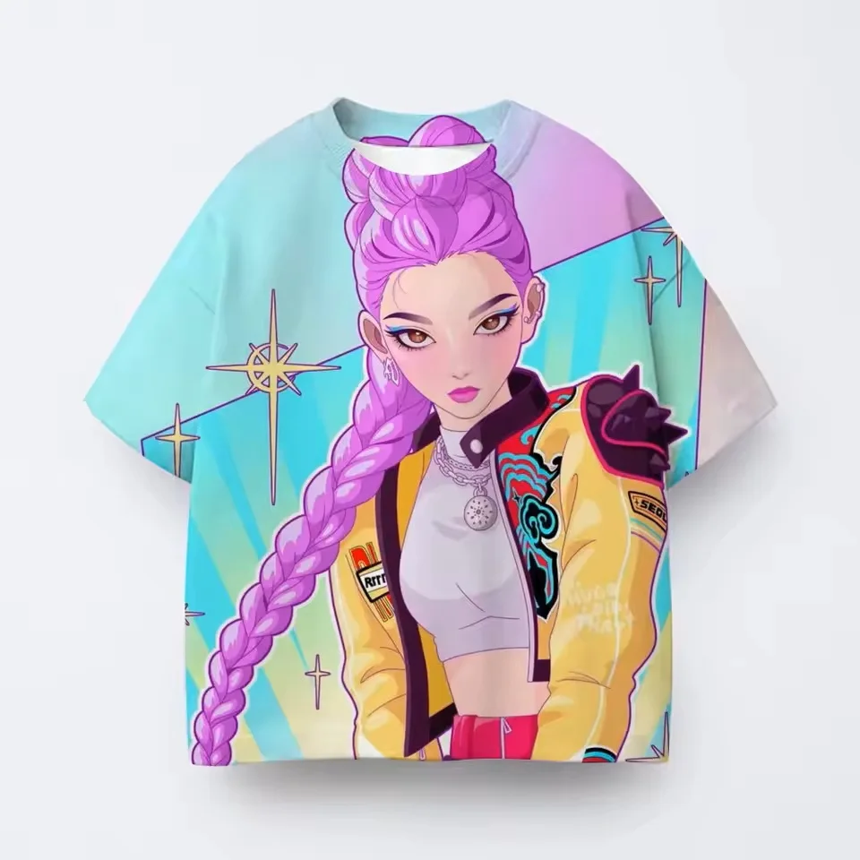 موضة عادية بنين بنات تي شيرت Kpop شيطان الصيادين ثلاثية الأبعاد تيشيرت مطبوع قميص الصيف س الرقبة قصيرة الأكمام بلايز الاطفال أنيمي الملابس