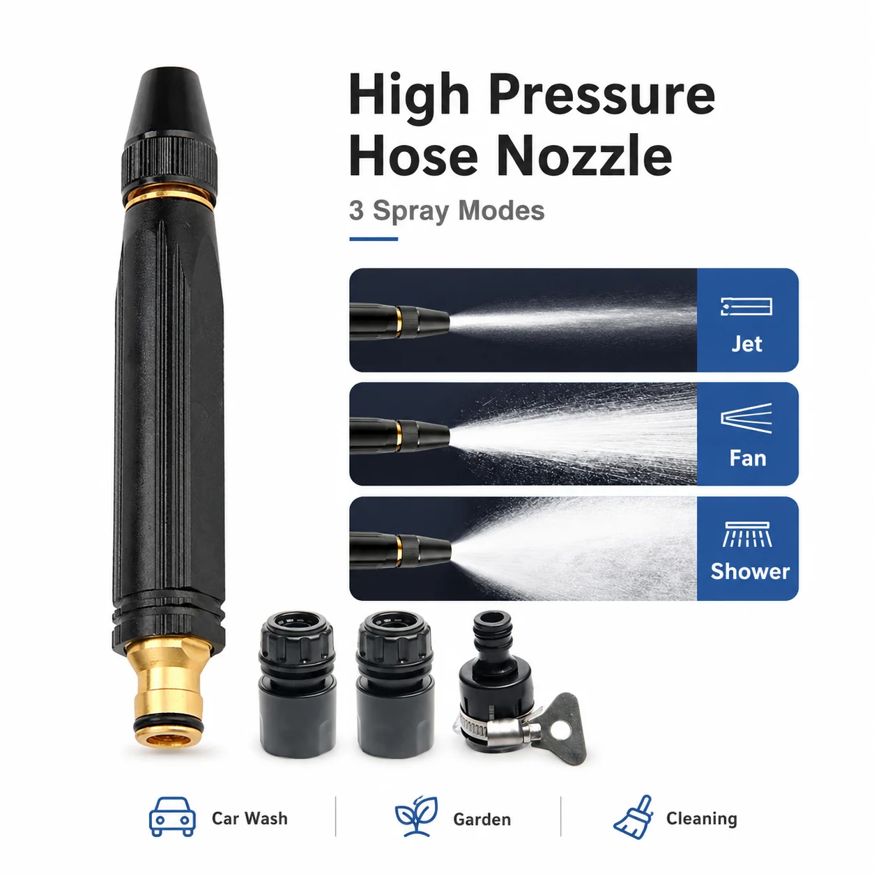 High Pressure Car Wash Spray Gun 8X Booster Hose Nozzle Adjustable Jet Mist Sprayer with 3/4 Quick Connector