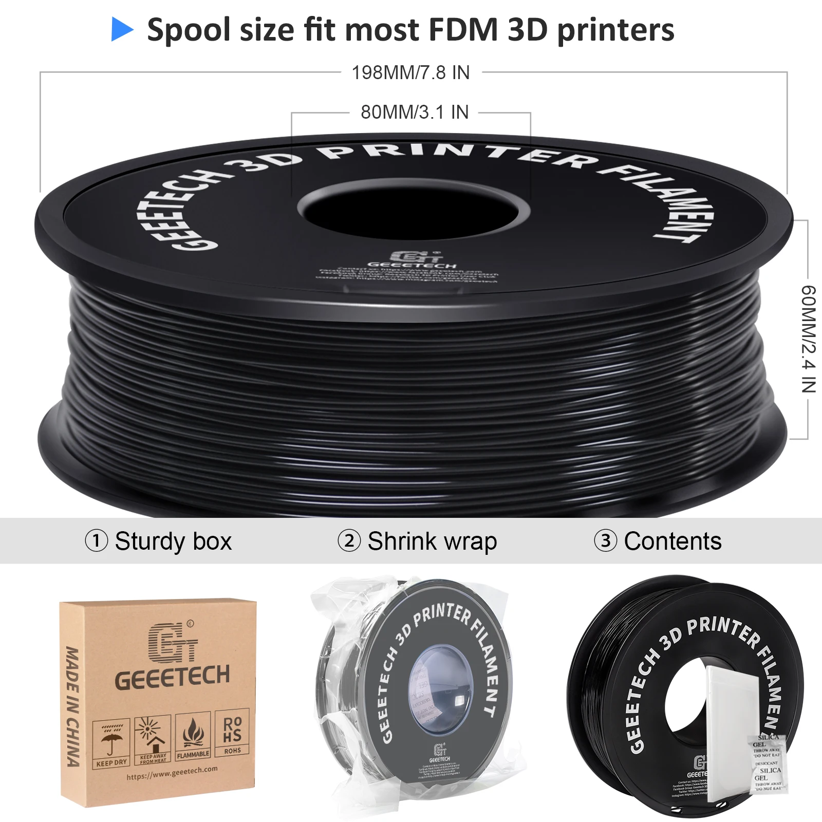 Imagem -05 - Material do Filamento da Impressora Empacotamento Plástico do Vácuo Não-tóxico Dureza da Costa 95a 10kg 1kg 2.2lbs Carretel 1.75 mm Geeetech3d