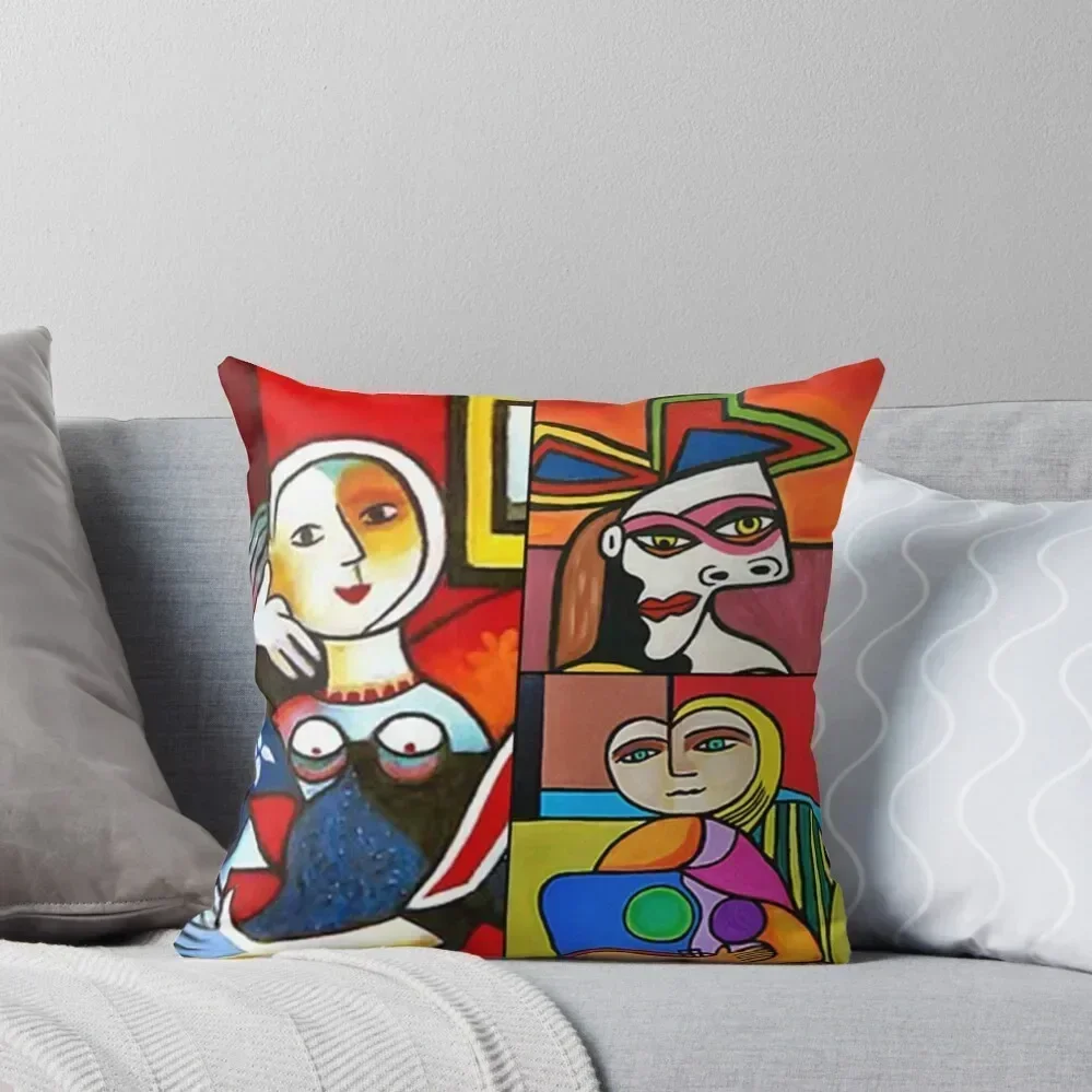 

3 Funky Art Ladies Collage Throw Pillow Cushions Home Decor Elastic Cover For Sofa Pillow Decor Sofas Covers pillow
