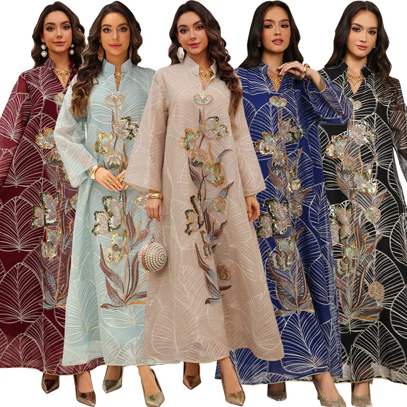 

Luxury Muslim Abaya Off White Intricate Colorful Embroidery Detailing for Saudi Arabian Formal Gatherings Modest Islam Fashion