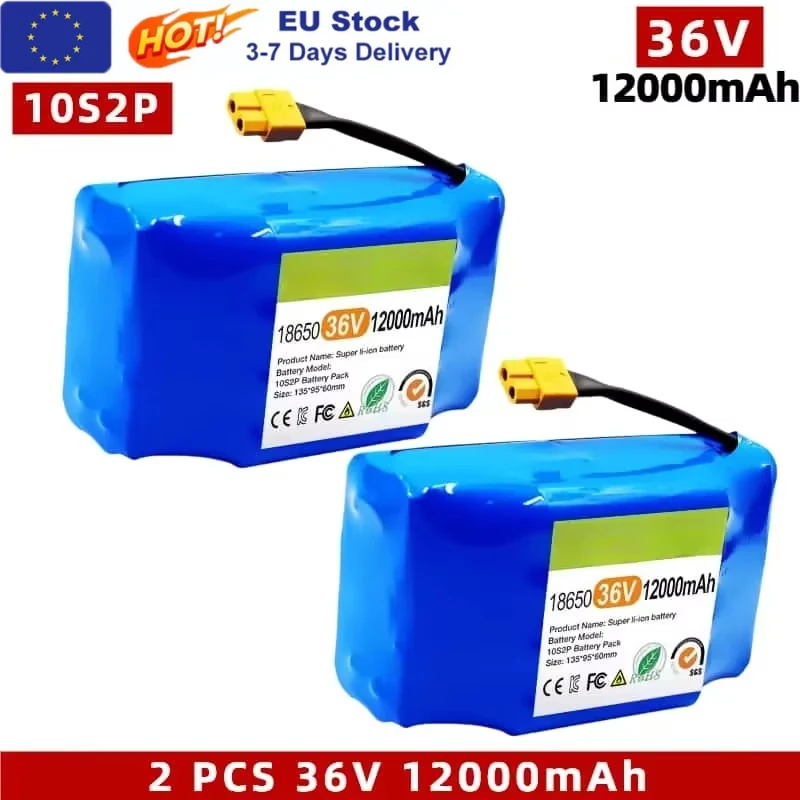 Paquete de Baterías Originales de 36V 12.0Ah 10s2p, Batería Recargable de Iones de Litio para Patinete Eléctrico Autoequilibrado, Hoverboard, Monociclo