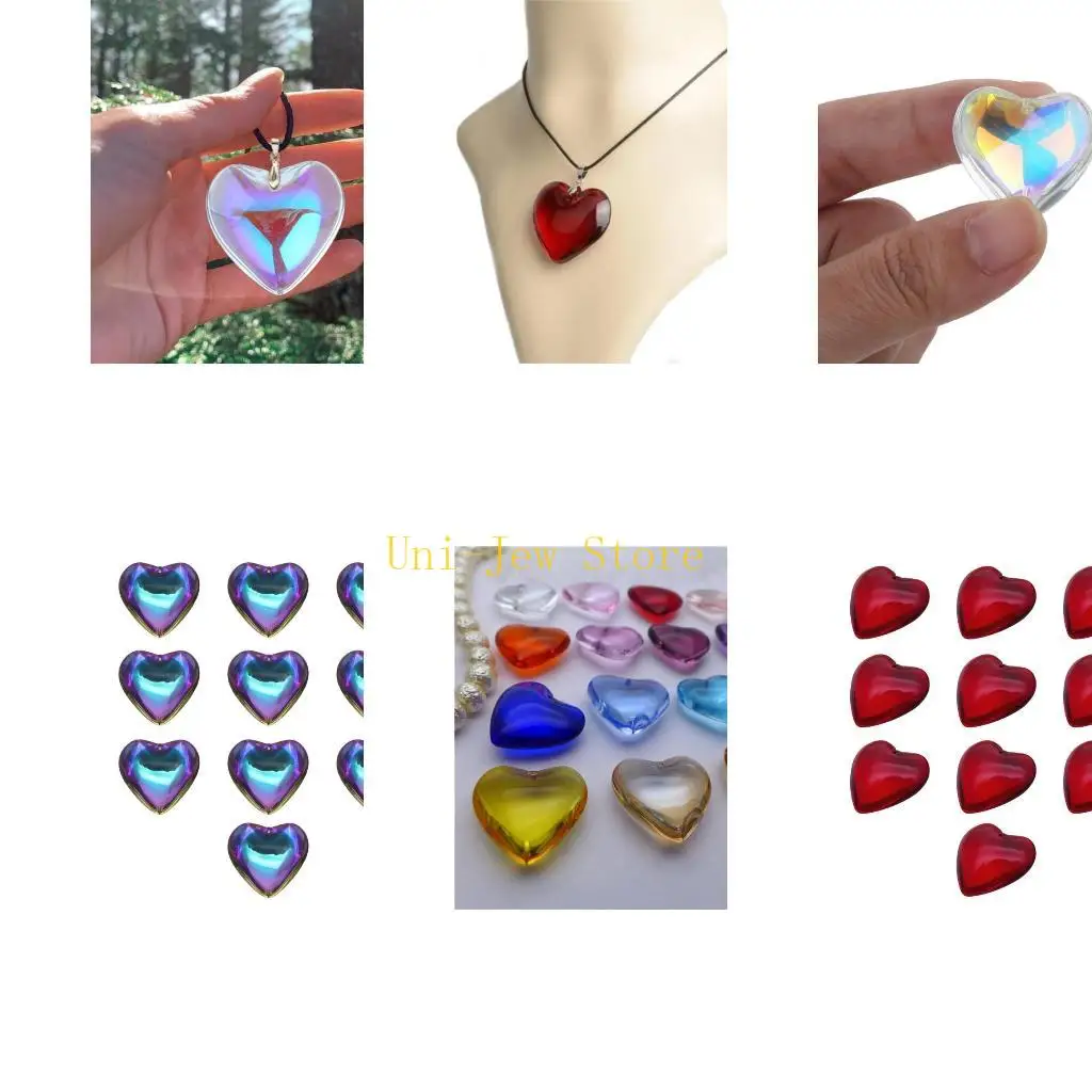 40GB 10Pieces Heart Shaped Glass Pendants Heart Bead DIY Crystal Charm for Valentines Day Jewelry Keychains Earring Craft
