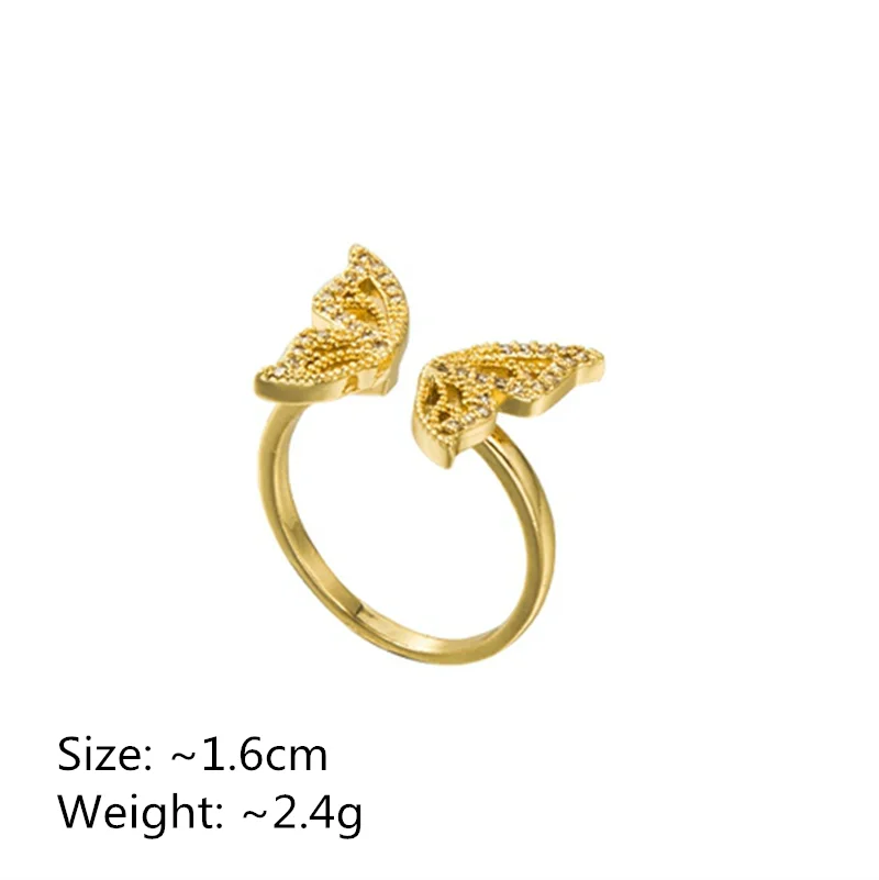 Fashion Butterfly Ring Luxury Shiny Opening Crystal Rings for Women Girls New Design Cocktail Party Jewelry Gift Wholesale