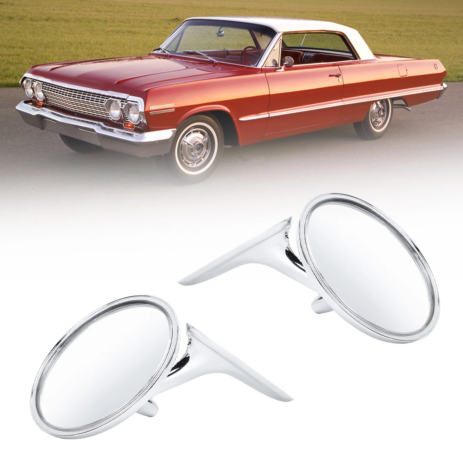Espejos retrovisores exteriores redondos, espejo retrovisor de repuesto Vintage, aumento de seguridad de Metal 654394765672 para Biscayne Nova