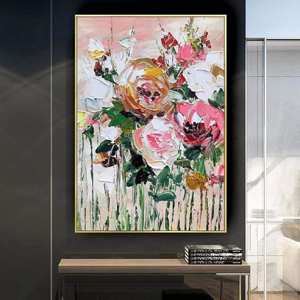 High Quality Abstract Flower Oil Painting On Canvas Original Pictures For Living Room Decor Wall Art Trim Piece Handmade Mural