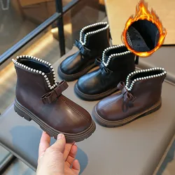 Low Top Bow Child Princess Boots Black Brown Girls Leather Shoes Child Pretty Leather Princess Shoes Beautiful Fashion Kids Boot