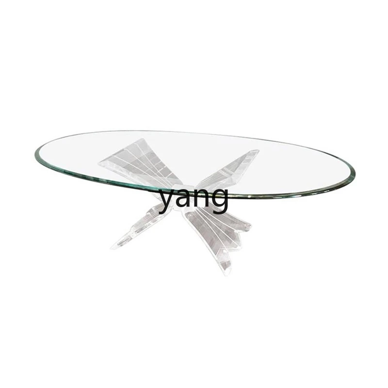 

LH light luxury transparent acrylic tempered glass sales office reception coffee table living room oval small coffee table