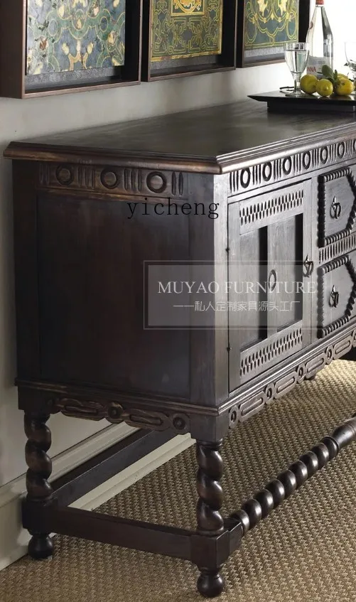 

LX Furniture Vintage Solid Wood Living Room Entryway Cabinet Partition Distressed Dining