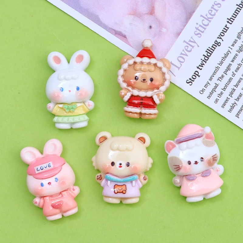 

100pcs Kawaii Cartoon Animal Rabbit Cat Flatback Resin Cabochon For Kids Clip DIY Headwear Accessory Scrapbook Decoration