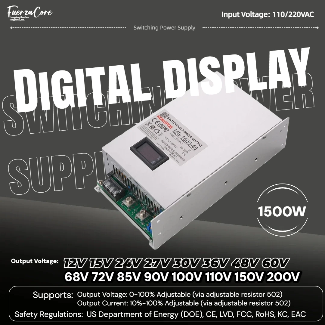 

1500W Digital Display Switching Power Supply, 0-200VDC 110/220VAC Input, Multi-range Adjustable Voltage For LED Power Supply