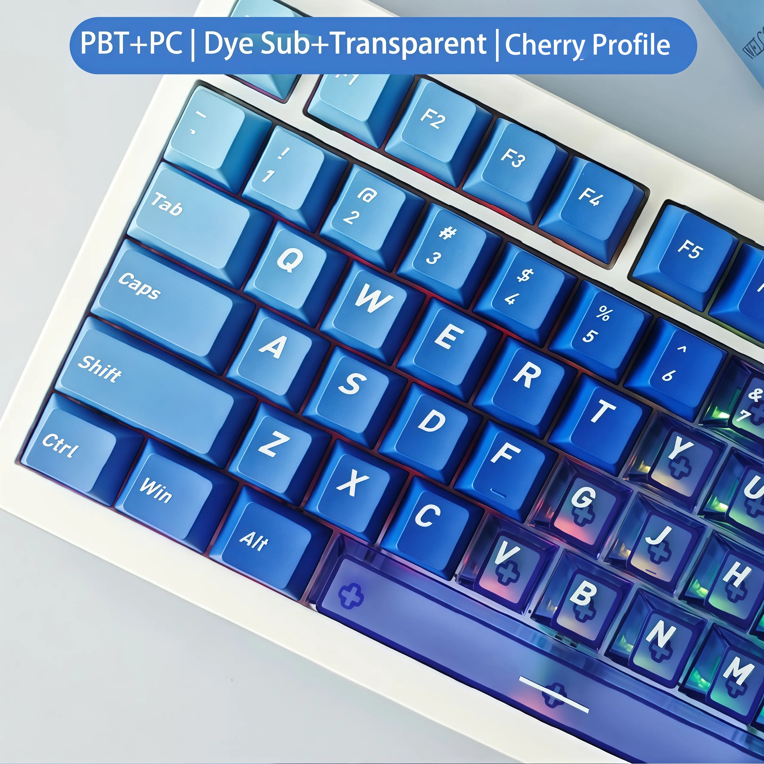 

136 Keys Ice Blue Dye Sub PBT Keycaps Foggy Transparent PC Keyboard Key cap Cherry Profile for MX Switches Mechanical Keyboard