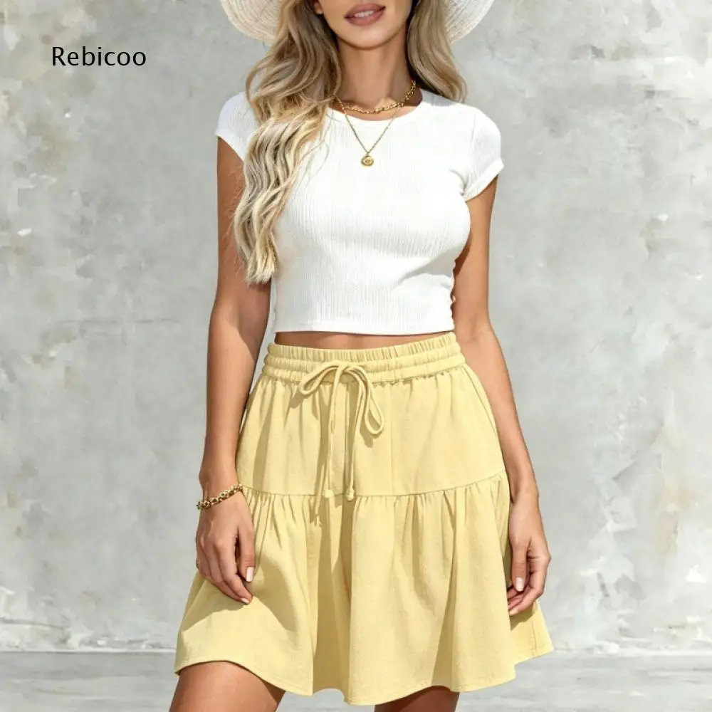 Tiered Ruffle Short Skirt For Women Elastic Waist With Drawstring Detail For Outdoor Activities And Multiple Summer Styling