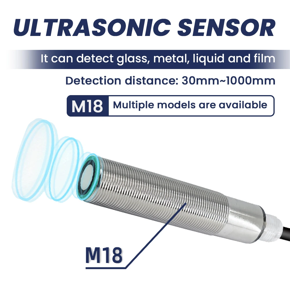 30mm-1000mm Ultrasonic Distance Sensor for Liquid Solid Level Detection Transmitter High-Precision Distance Detector RS485 PNP