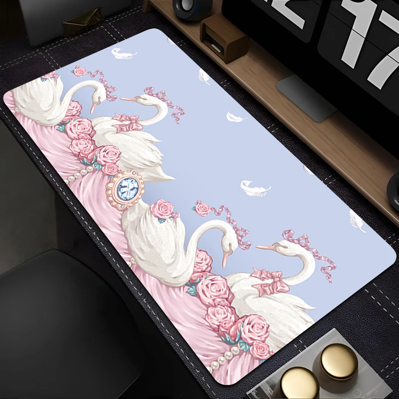 

Mouse Pad PC Accessories Cartoon Keyboard Pad Office Desk Mat Anime Mousepad Natural Rubber Anti Slip Gaming Swan Extended Pad