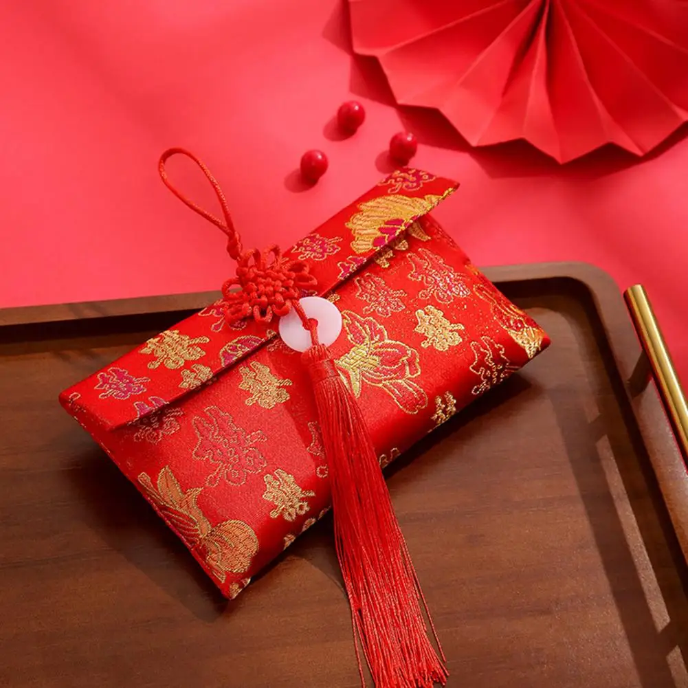 ظرف مزركش من الحرير الصناعي الصيني ، هدية السنة الصينية الجديدة ، تنين مطرز بالسعادة
