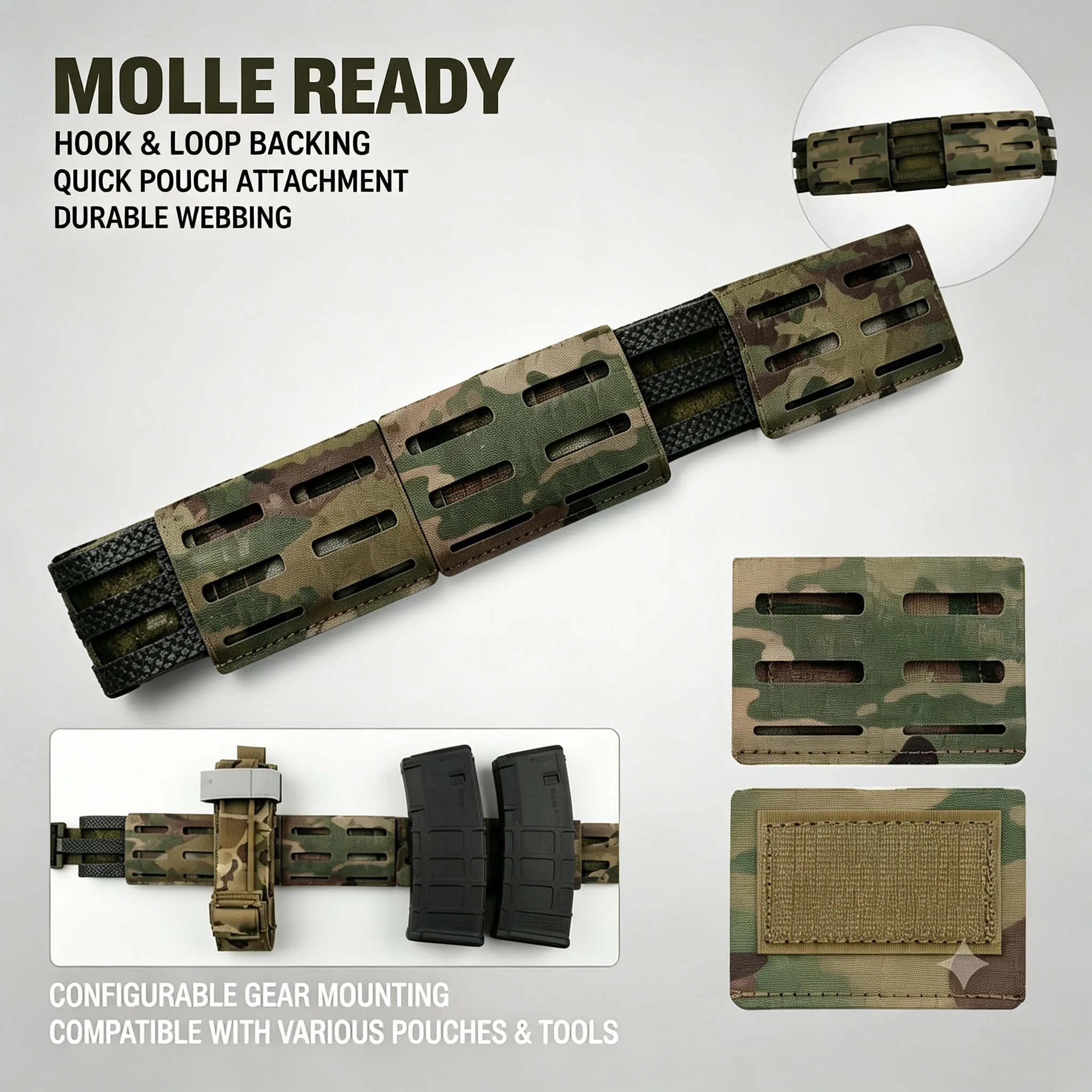 3Pcs Tactical Belt Molle Attachment Set Lightweight Modular Panel for Military Hunting Gear Belt Expansion Adapter