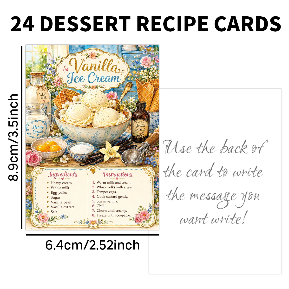 24pcs Vintage Bakery Dessert Recipe Cards,Gourmet Pastry Guide Card,For Bakery Shop Wall Display Decor,Food Themed Greeting Card