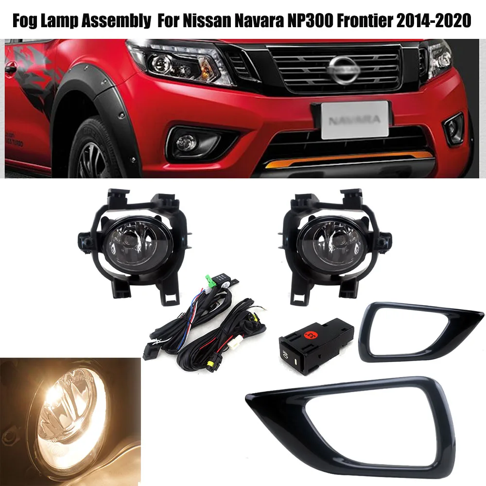 Front Fog Lamp Assembly Set For Nissan Navara NP300 Frontier 2014‑2020, Driving Fog Lights + Chrome Cover Wire Harness Switch