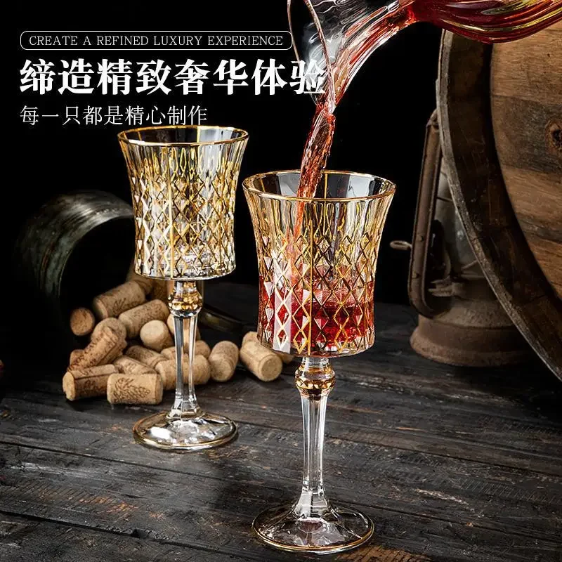 European style gold painted crystal red wine glass goblet household high-end rotary tumbler wine set