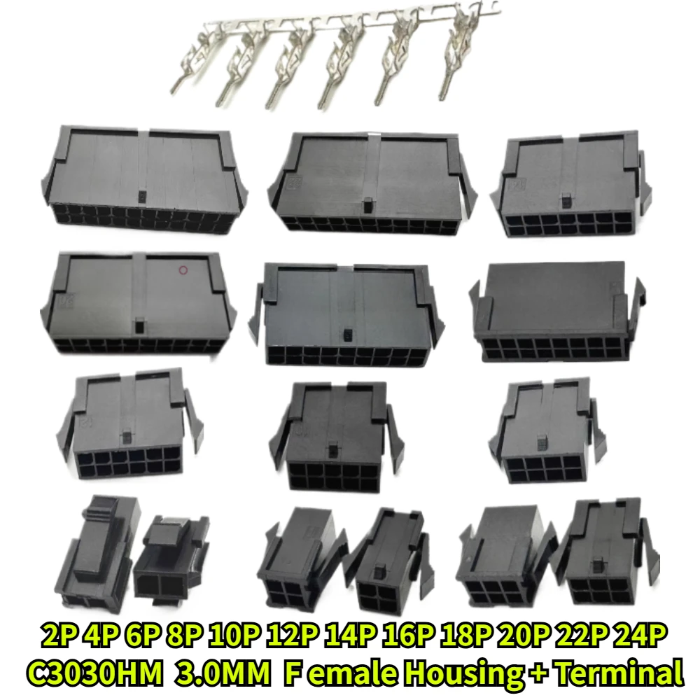 C3030HM Pitch 3.0mm Double Row Female Housing 2*1P/2P/3P/4P/5P/6P/7P/8P/9P/10P/11P/12P Rubber Shell Male Terminal Connector