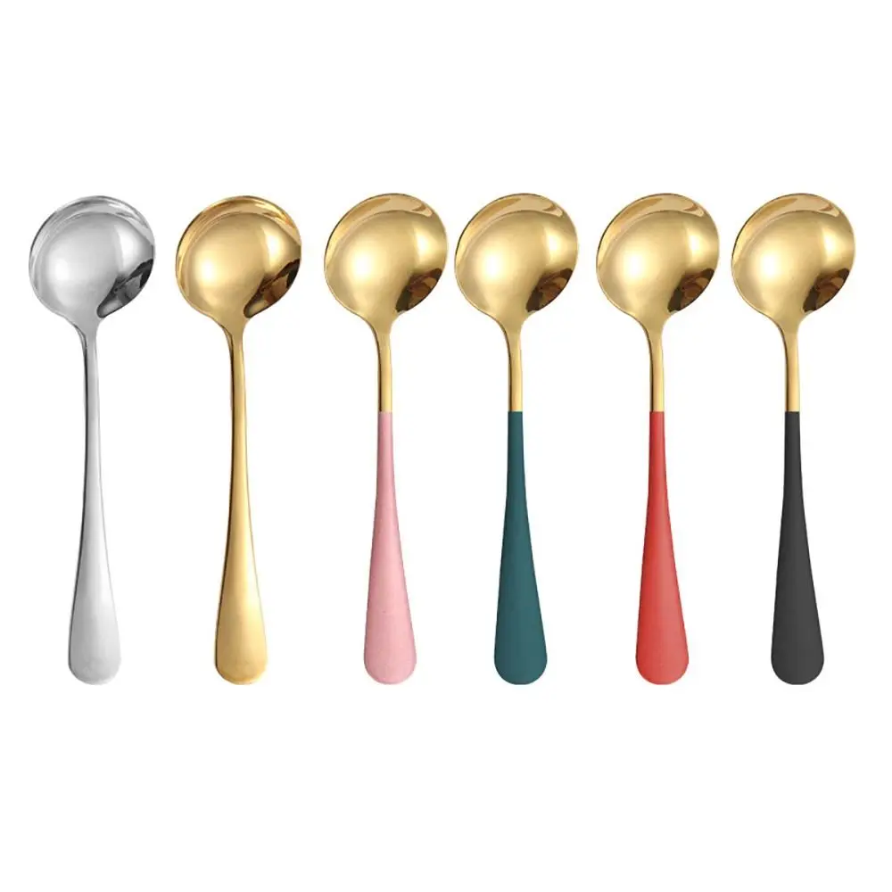 1Pcs 17cm Stainless Steel Round Soup Spoons Coffee Stirring Spoon Tableware Dessert Spoon Dishwasher Safe Kitchen Tool