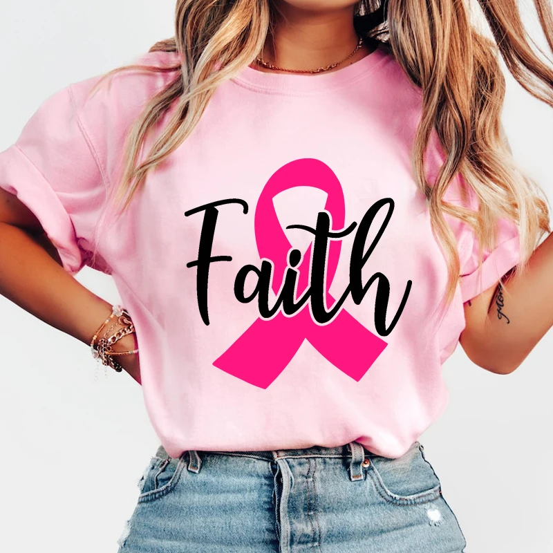 

Fashion Breast Cancer Awareness Faith Print Hip Hop Short Sleeve Men Women Summer Cool Casual Outdoor T Shirts Tops