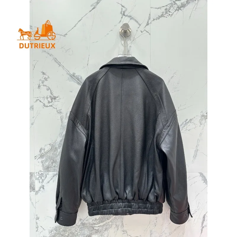 Winter Two-color Optional Double-breasted Motorcycle Jacket for Men and Women, 100% Genuine Sheepskin Versatile Temperament Coat