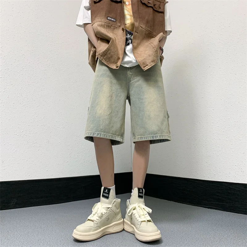 Men Patchwork Oversized Jeans Shorts Streetwear Harajuku Denim Shorts 2023 New Hip Hop Vintage Blue Summer Casual Loose Shorts