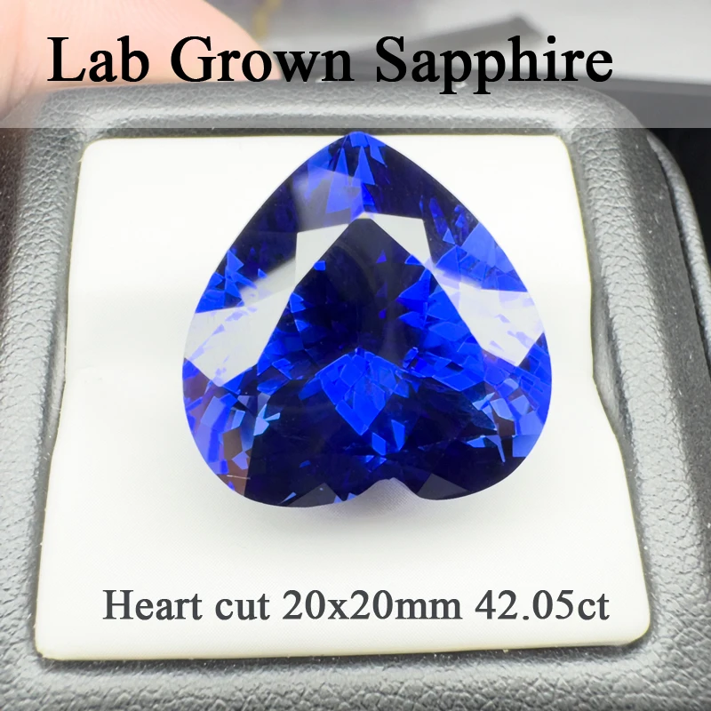 Lab Grown Sapphire Royal Blue Heart Cut 20x20 มม.VVS1 อัญมณีสําหรับเครื่องประดับ Diy ทําด้วยใบรับรอง AGL