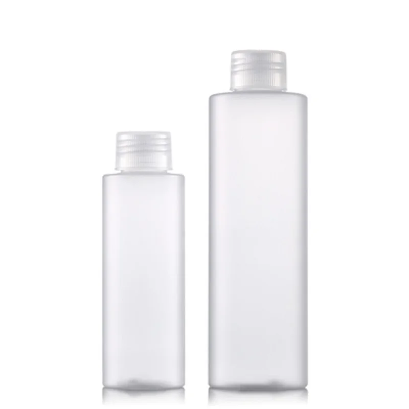 Garrafa de plástico fosco vazia, Tampa clara do parafuso com plugue interno, Recipiente portátil cosmético, Garrafa de toner, PET, 100ml 200ml, 25Pcs