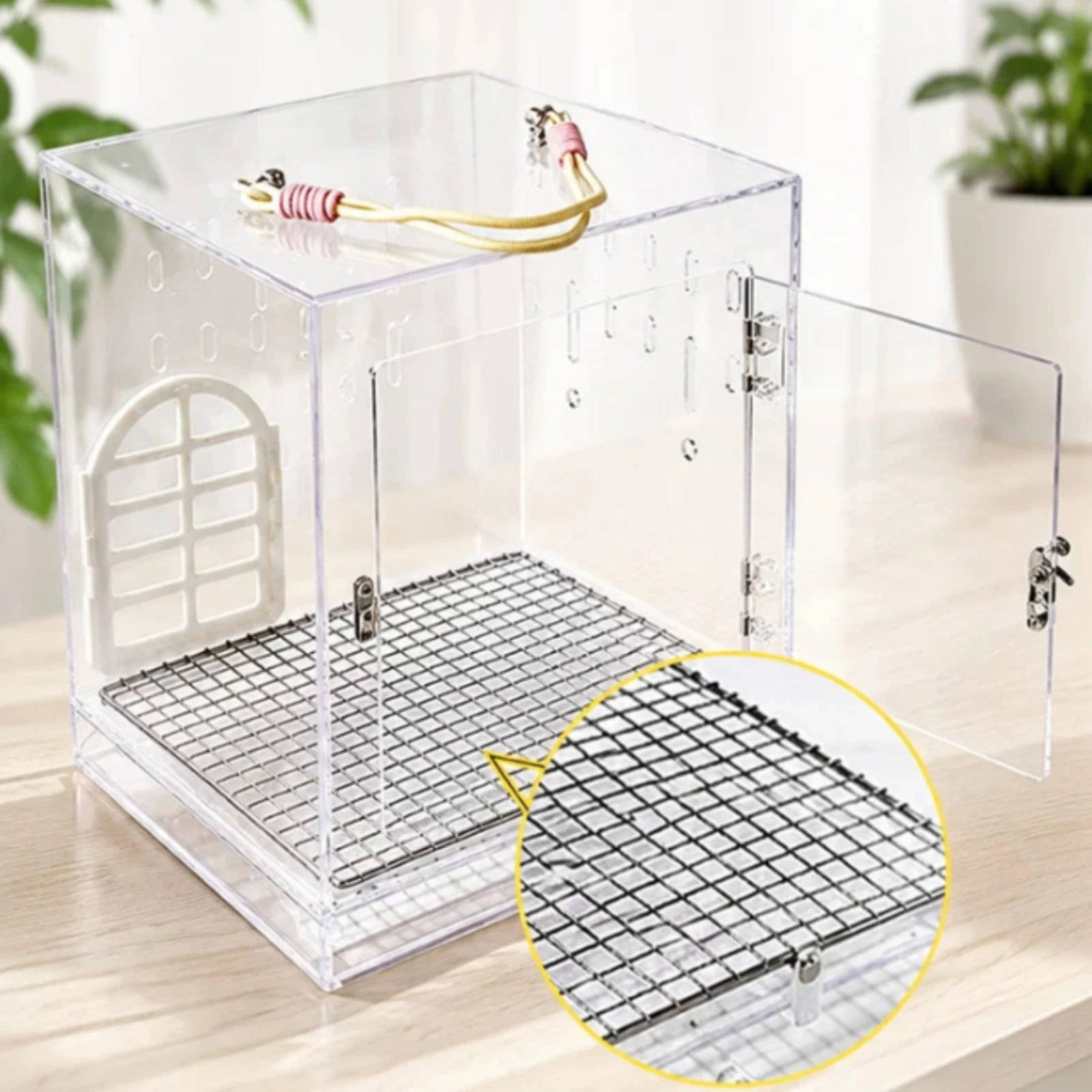 Transparent Bird Cage with Carrying Handle Easy to Clean Acrylic Bird Cage Safe Sleek for Small Parrot Owners, Home Use