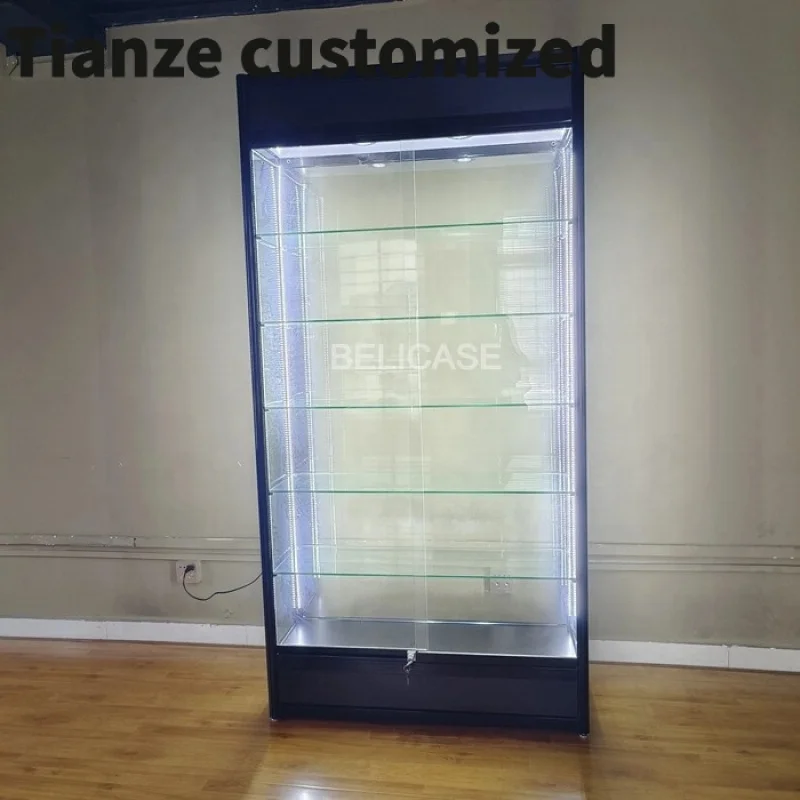 

Customized-Tall Glass Showcase Window Display Glass Cabinets with Lock 5-layer Retail Shop Vitrines Smoke Shop Display